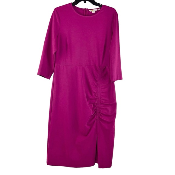 Boden Ruched Front Column Long Sleeve Midi Dress in Fuschia - Picture 2 of 8